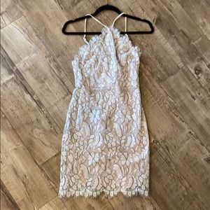 Lulu’s Mini white lace and nude underlay dress